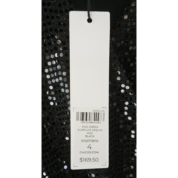Chico’s Black Sequin Midi Gown NWT Size 4 – Elegant Special Occasion Dress - Picture 3 of 4